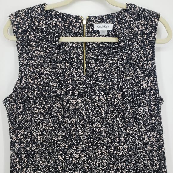 Calvin Klein Sheath Dress 14 Abstract Textured Knit Fitted Work Career Black Tan - Picture 5 of 10